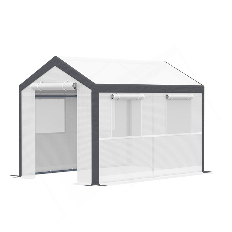 10' X 7' X 7' Walk-In Greenhouse, Outdoor Garden Warm Hot House With 4 Roll-Up Windows, 2 Zippered Doors And Weather Cover, White