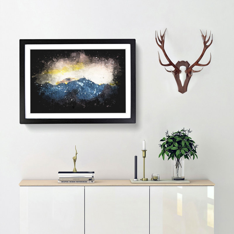 Pink Sky Over The Mountain Top - Single Picture Frame Print on MDF, 62cm H x 87cm W x 2cm D, Black Framed