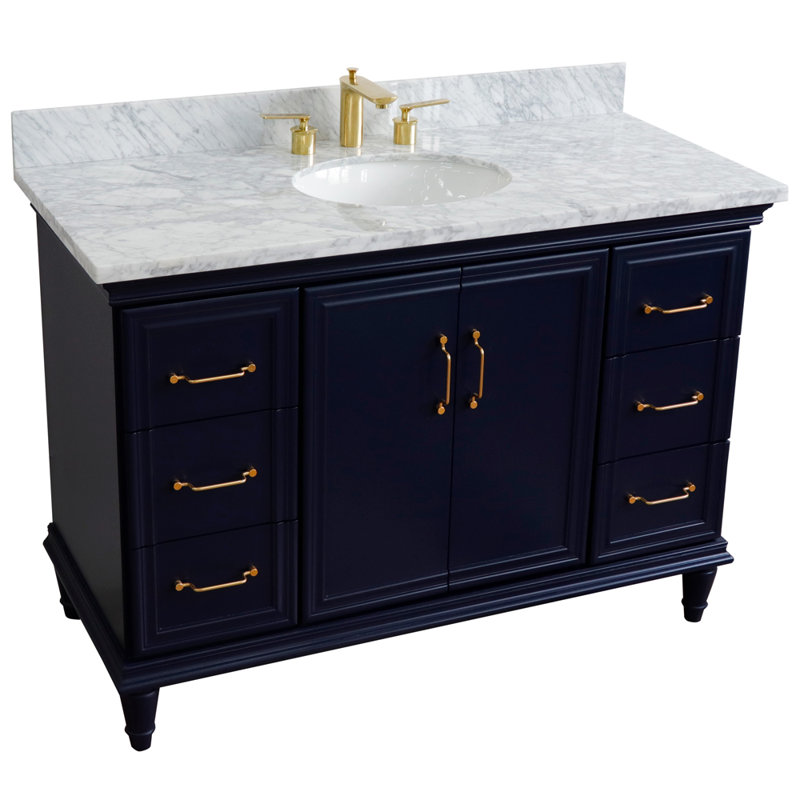 Taha 49'' Single Bathroom Vanity with Carrara Marble Top, Blue