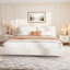 Grand lit plateforme tapissier avec deux coussins amovibles, tissu Boucle, blanc-1115663974