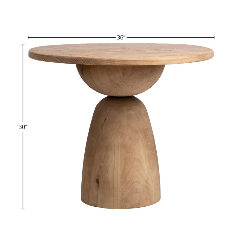 Balak Reclaimed Pine Round Modern Hourglass Bistro Dining Table, Natural, 30'' H x 36" L x 36" W