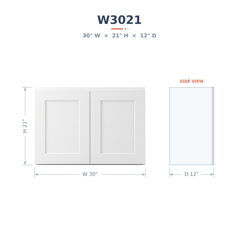 Armoire murale moderne de style Shaker en bois massif et contreplaqué blanc, à 2 portes - 53 cm (21 po) de hauteur