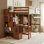 Lit mezzanine double avec bureau, garde-robe et escalier de rangement, lit mezzanine en bois de pin massif avec station de charge