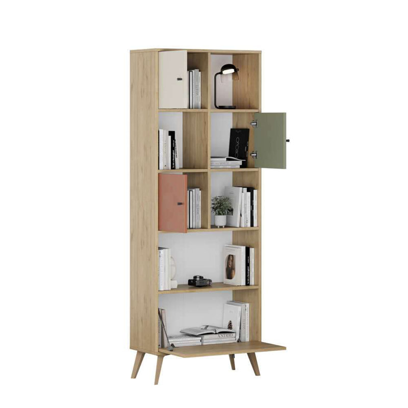 Bibliothèque moderne scandinave, 67 x 71,3 x 11,8 pouces | Panneau de particules 100% mélaminé, conception murale, nombreuses tablettes | Solution de rangement élégante pour la maison et le bureau, durable et élégante