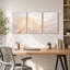 Arbre doré lumineux sur fond crème tourbillonnant - Ensemble de 3 toiles murales-1352979570