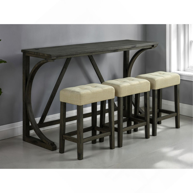 Table de salle à manger brune 4 pièces ensemble de table de salle à manger unique avec 3 tabourets USB capitonnés Beige
