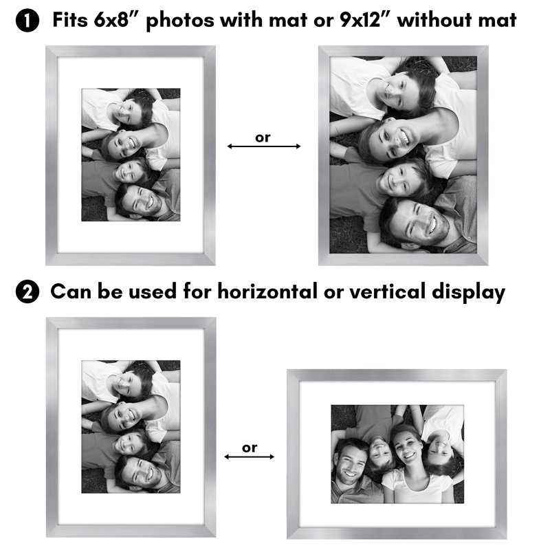 Cadre photo Americanflat - ensemble de 2 - cadre avec passe-partout - plexiglas poli, Argent argent