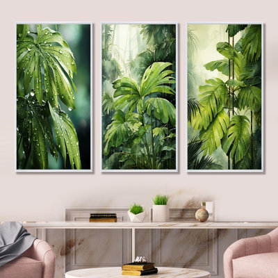 «Mossy Morning Palms», ensemble de 3 impressions sur toile de palmiers et palmiers