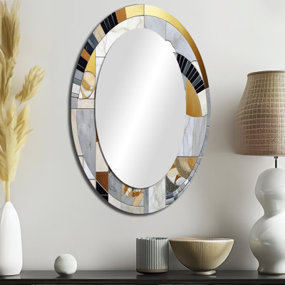 Grey And Yellow Mosaic IV - Modern Oval Wall Mirror