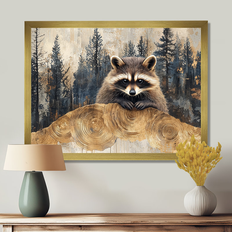 Mignon raton laveur dans la forêt hivernale II - Raton laveur, art mural, H 16 po x l 32 po, Silver Picture Framed