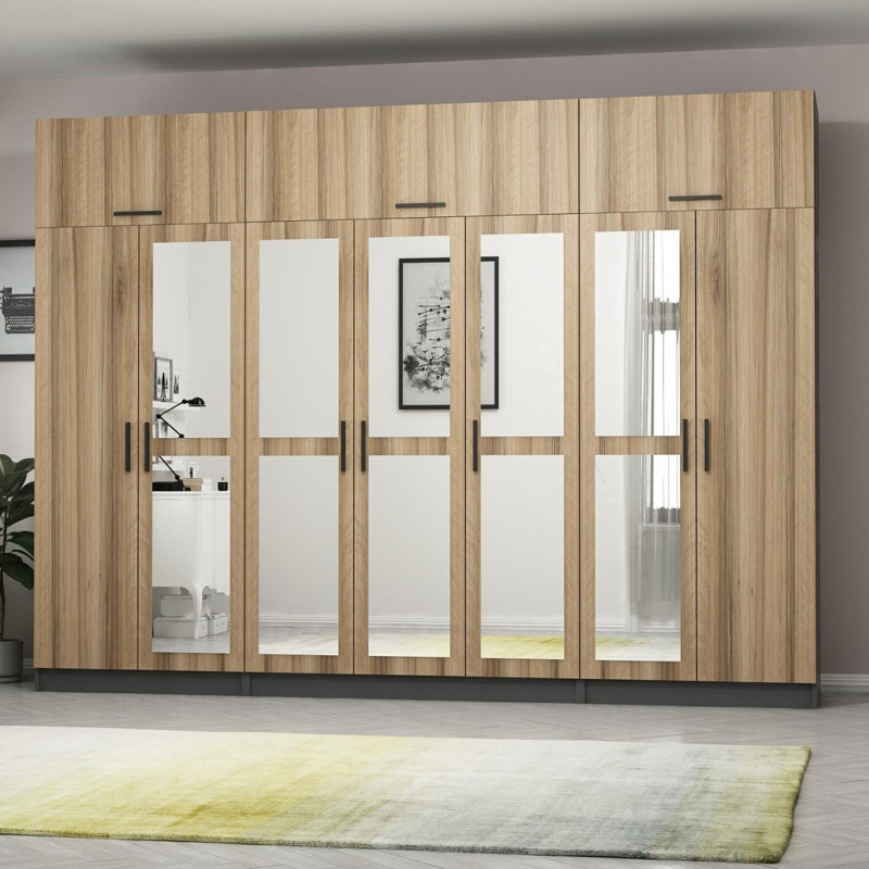 Elina Manufactured Wood Wardrobe, 235cm H x 315cm W x 52cm D, Brown