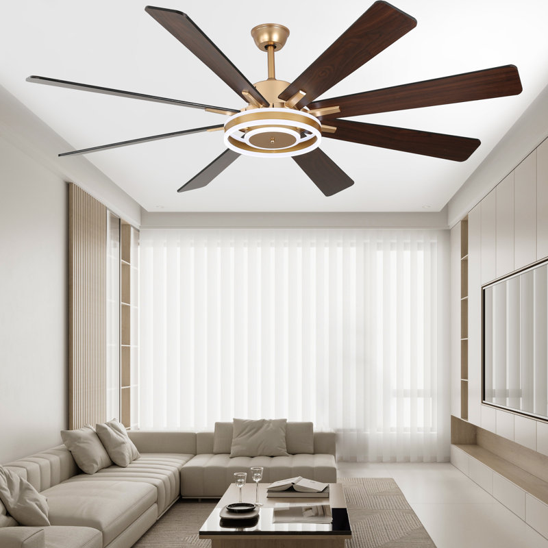 Ventilateur de plafond moderne Nimbella 72 po doré à intensité variable avec éclairage et télécommande, moteur CC réversible à 6 vitesses, grand ventilateur de plafond pour salon