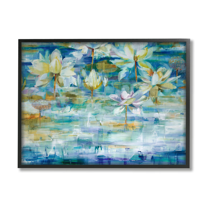«Lotus Water Lilies Modern Pond», estampe numérique encadrée par Liz Jardine_aq-551, H 16 po x l 20 po x P 1,5 po