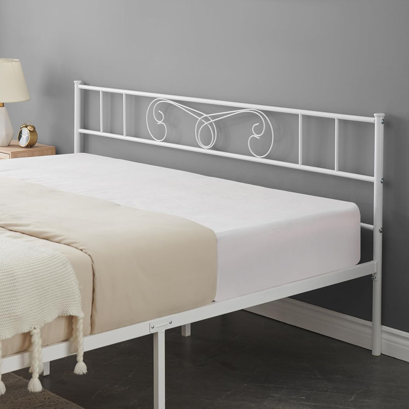 Lit double en fer courbé, conception minimaliste robuste, structure en fer pur durable, assemblage facile, Blanc