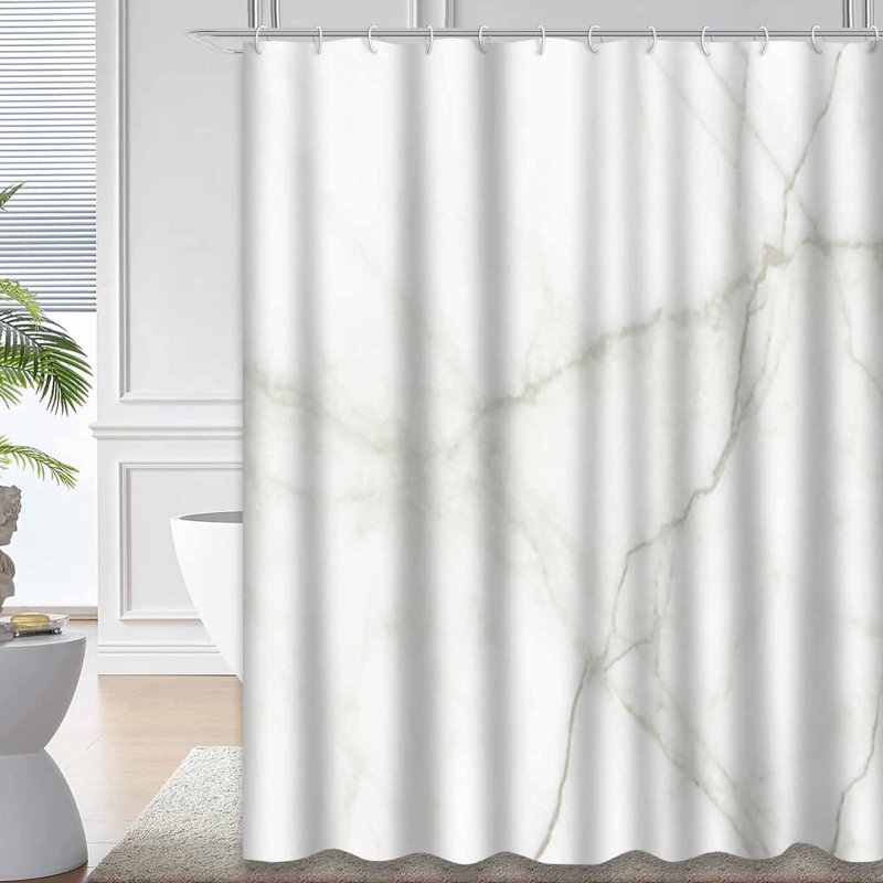 Rideau de douche gris clair doux à carreaux de marbre blanc avec 12 crochets, 72" L x 72" W
