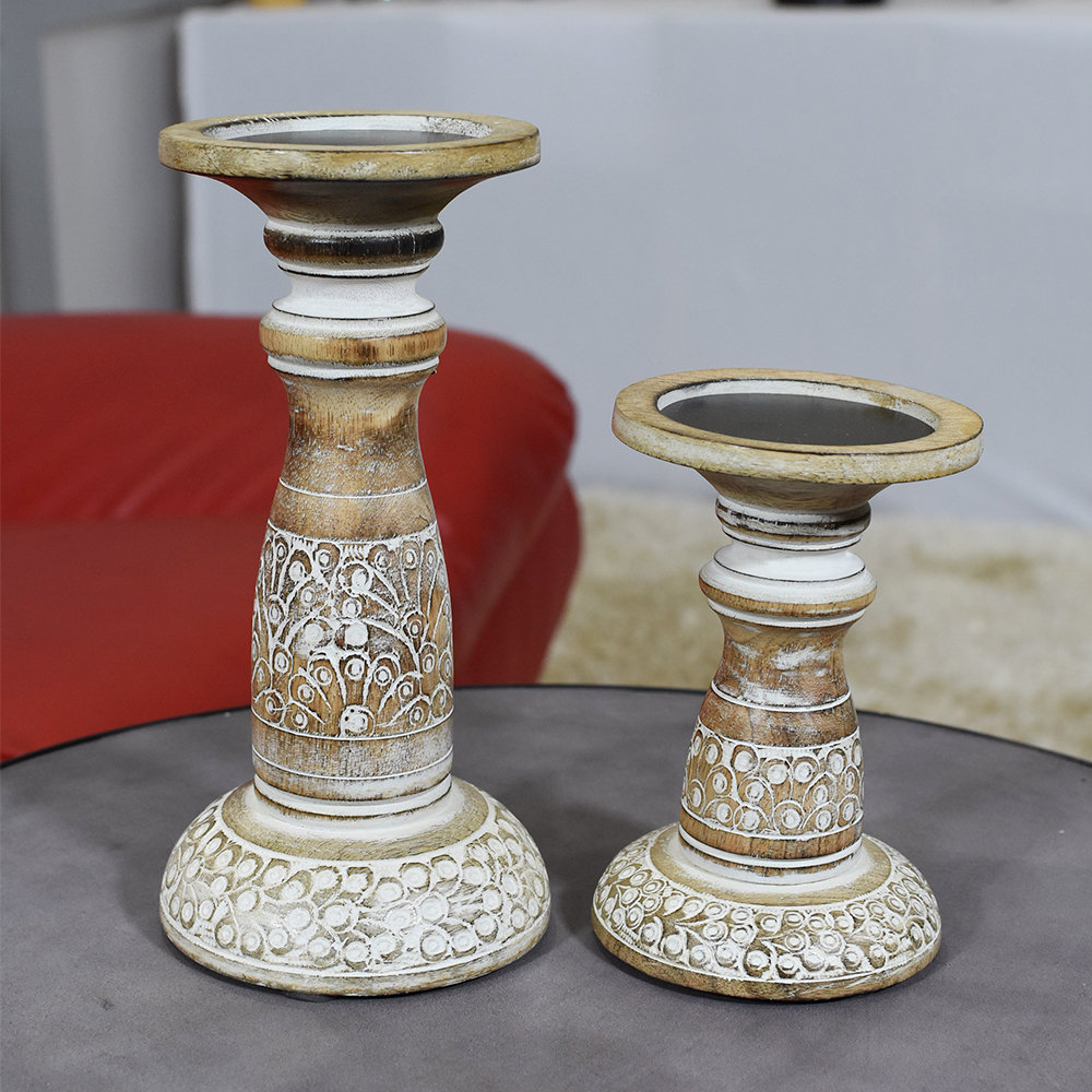 9'' H Wood Tabletop Candlestick Ophelia & Co.