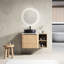 Meuble-lavabo mural de 36 po pour salle de bain, lavabo d'art en céramique, tablettes de rangement, charnières à fermeture douce, 45 poignées cachées, abat-jour imitation chêne