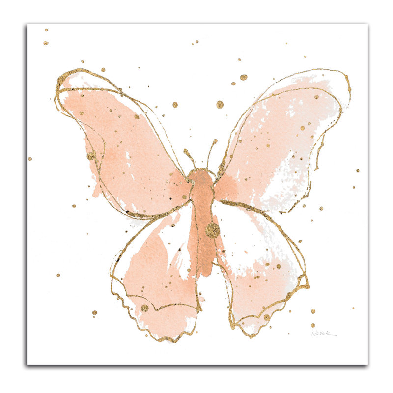 Papillons dorés II, aquarelle rosée, Papier, H 16 po x l 16 po x P 0,01 po