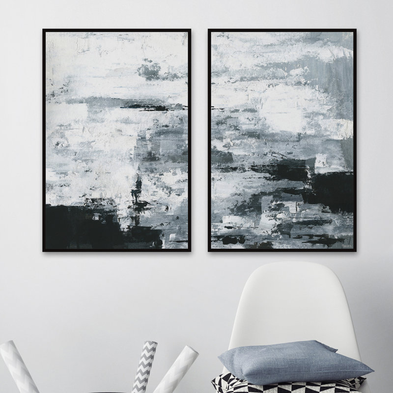 «Black and White Smudges» par Parvez Taj, ensemble de 2 reproductions sur toiles flottantes, H 24 po x l 16 po x P 1,5 po
