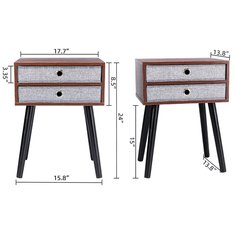 Nightstand, End Table with Fabric Storage Drawer Side Table for Bedroom
