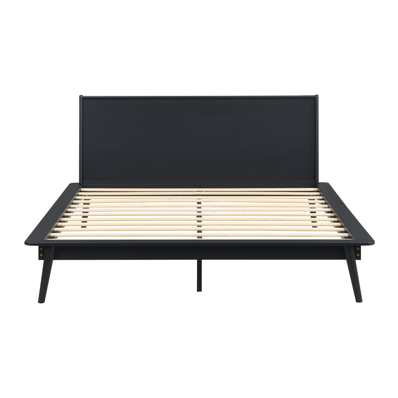 Structure de lit en bambou massif Aurandi Minimalist Auren avec support de lattes robuste, aucun sommier requis, Black