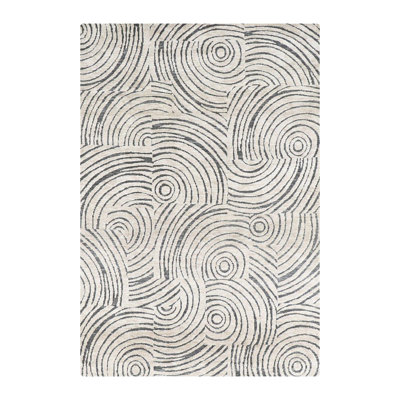 Beige Grey Swirls Soft Pile Boho Farmhouse Bohemian Minimal Large Area Rug