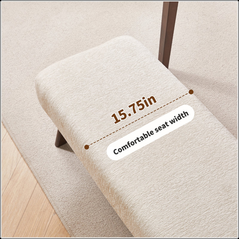 Banc en tissu de chenille décoratif moderne, banc d'entrée ergonomique rembourré avec pieds en bois massif, repose-pieds rembourré pour vestibule et chambre à coucher