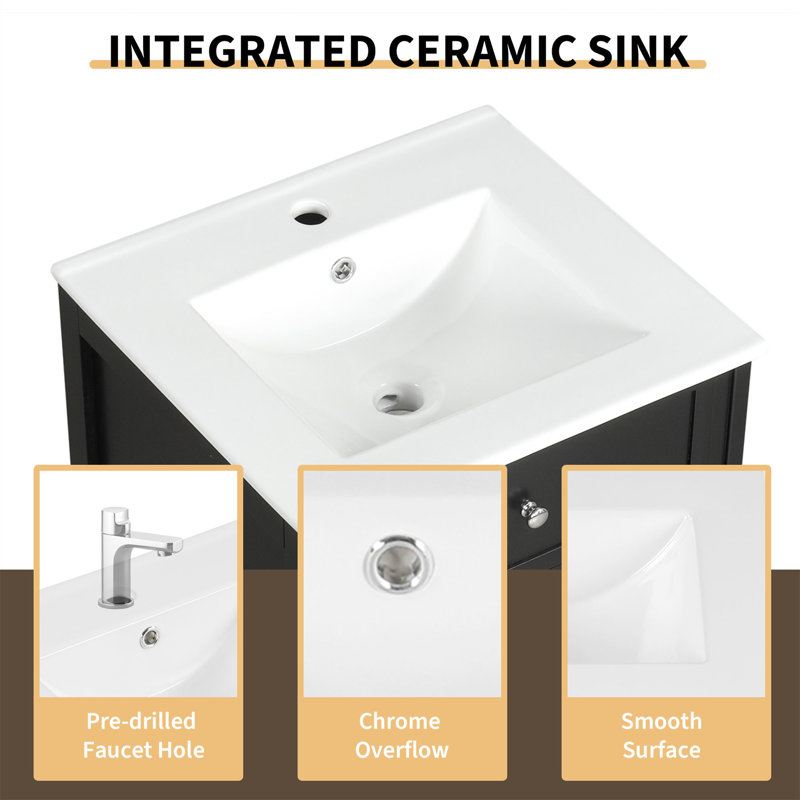 Jacolby 20 " W Freestanding Standard 1 Single Vanity Bathroom Vanity With Ceramic Top, Black