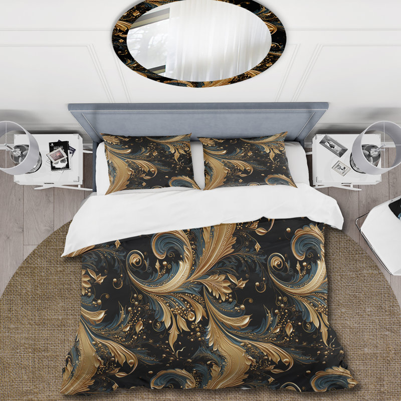 Literie dorée à motif cachemire I, Housse de couette pour grand lit et 2 taies décor
