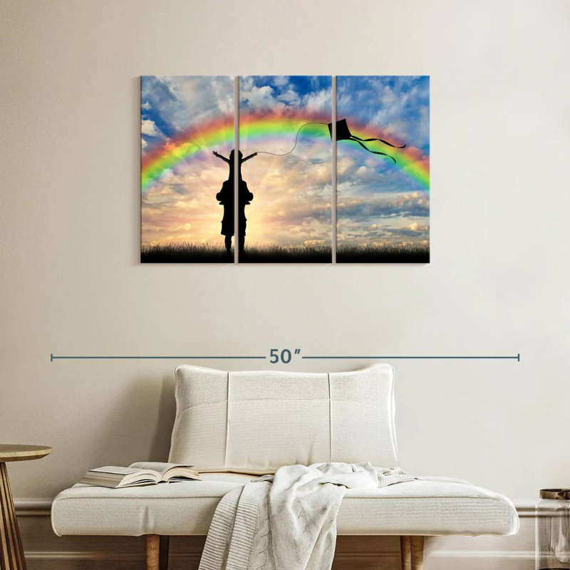 Alvord Dad And Child Under A Rainbow, H 24 po x l 38 po