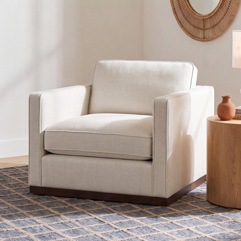 Bobbi 41'' Wide Upholstered Armchair, Flannigan Cotton White Performance Weave