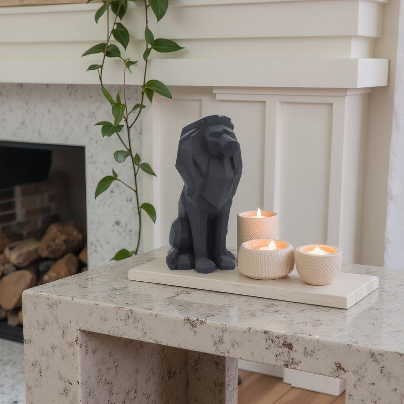 Figurine de lion en polyrésine géométrique Juzefa, Noir