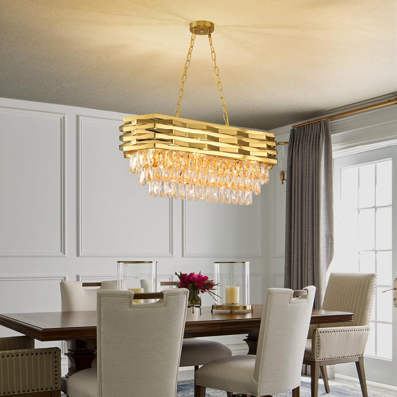 31.4" Modern Gold Oval Crystal Chandelier, E14 Base (Bulb Not Included)