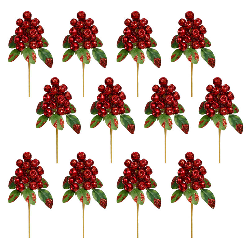 Pod Berry Cluster Pick, Set Of 12 - 12 Inches, Red