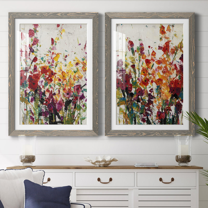 Fleurs sauvages en fleurs I encadré mat - prêt à accrocher, Encadré gris, H 37,5 po x l 55 po x P 1,5 po