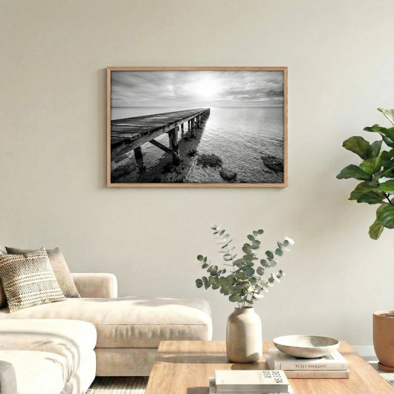 Ensemble de 1 tableau sur toile représentant un quai en bois, H 18 po x l 24 po, Naturel