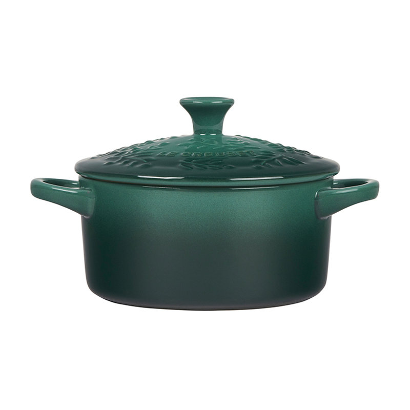 Le Creuset Stoneware Olive Branch Collection 24 oz. Mini Cocotte with Embossed Lid, Dark Green