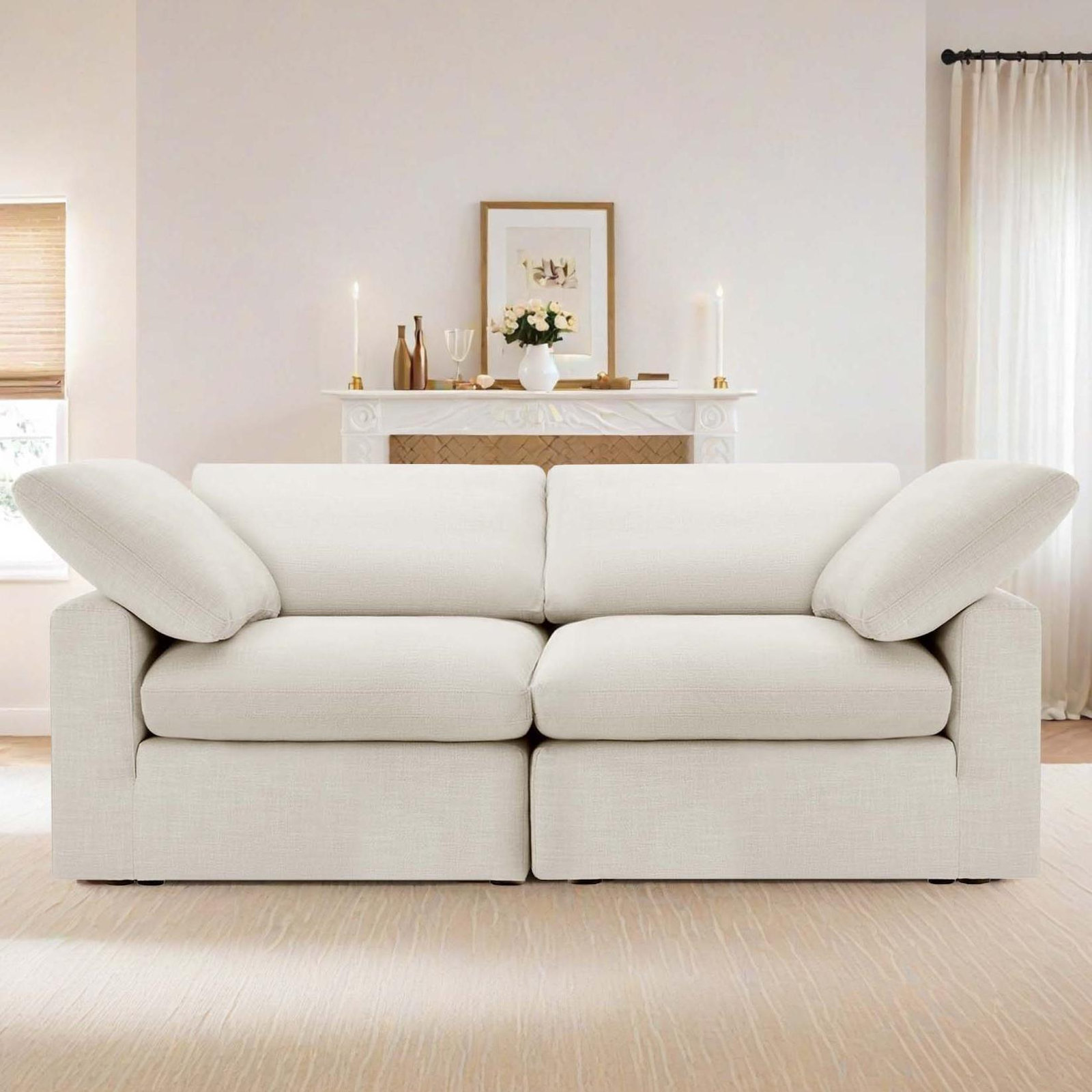Asher 118" Linen Modular Sectional, Linen Ivory