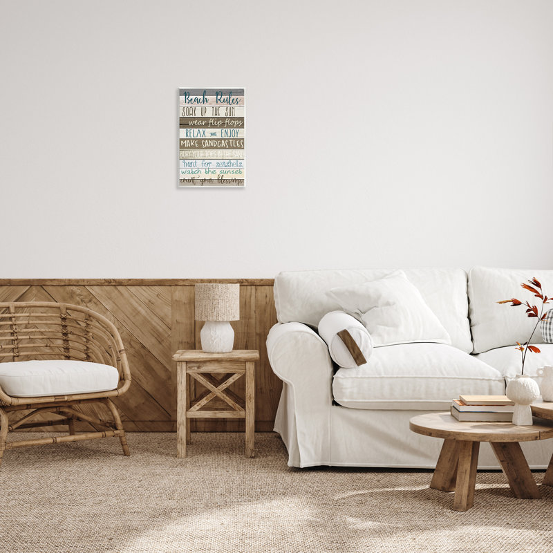 «Nautical Fun Beach Rules List Rustic Boardwalk» par Kim Allen - impression d'art textuel, H 19 po x l 13 po