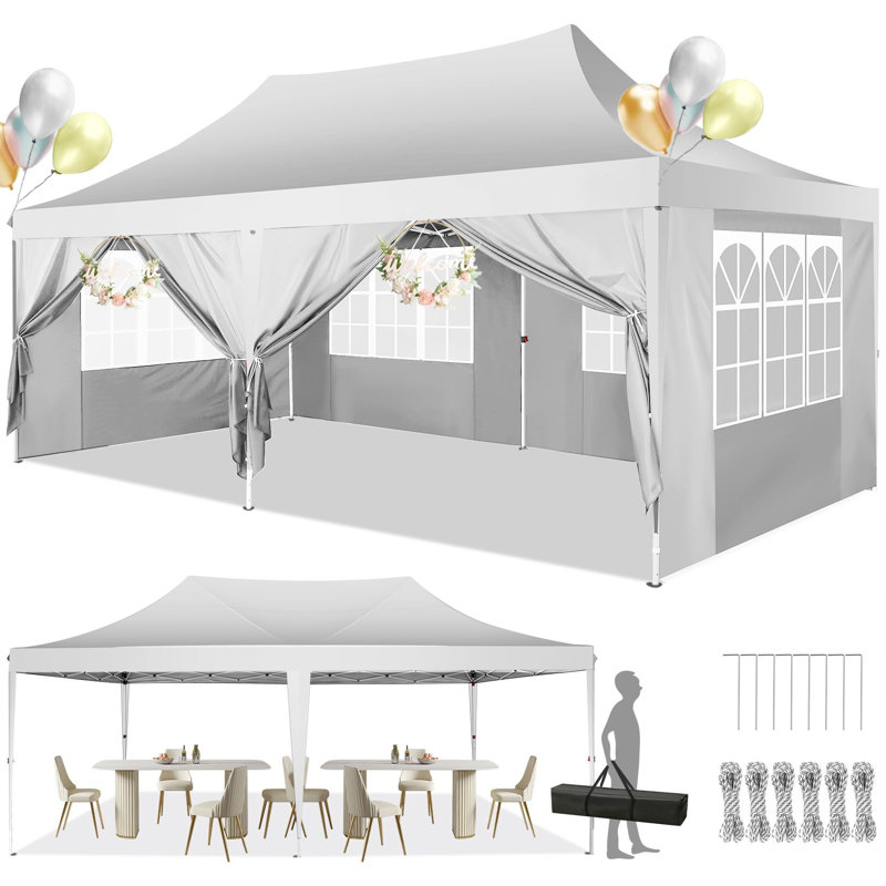 White Heavy Duty 10x20 ft Pop-Up Canopy Tent with Mesh Windows