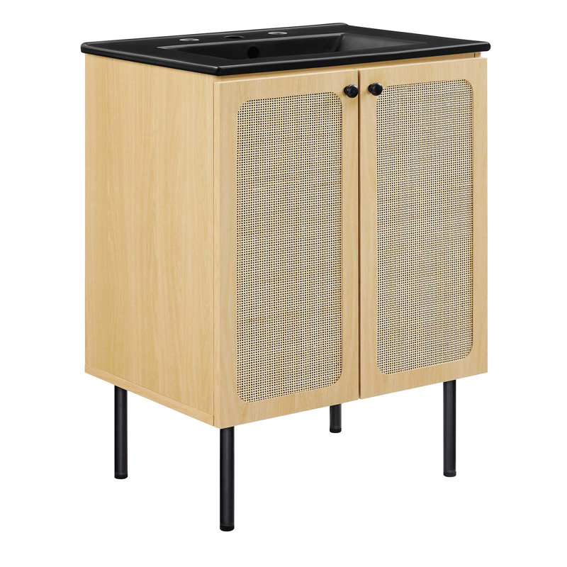 Modway Chaucer 24.5'' Single Bathroom Vanity with Wood Top, Oak/Black, Black