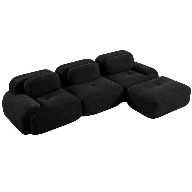 Canapé ergonomique en forme de L pour animaux de compagnie, modulaire, sans assemblage, en velours côtelé luxueux, extra-large et incurvé, avec assise en mousse haute densité de 32 mm et base antidérapante noire. Parfait pour la décoration intérieure.