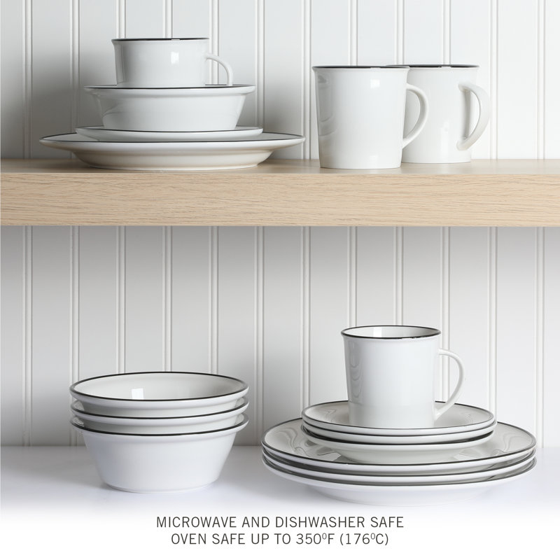 Martha Stewart Cliffield Ceramic Dinnerware Set - Service for 4, White/Black