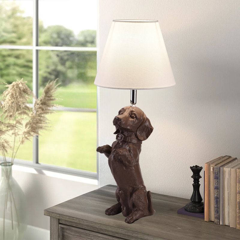 Lampe de table teckel en résine, Brun