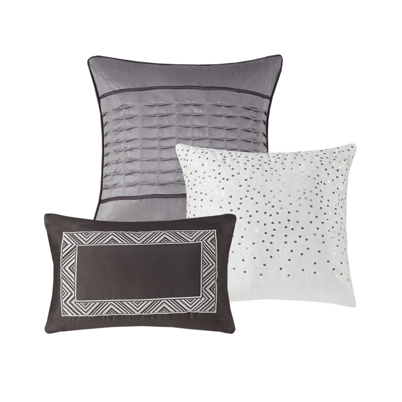 Rhapsody 7 Piece Jacquard Comforter Set, Queen Comforter + 6 Additional Pieces, Gray