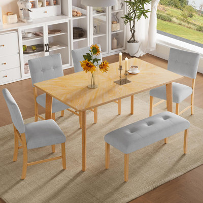 Ensemble de salle à manger 6 pièces avec table rectangulaire, 4 chaises et banc