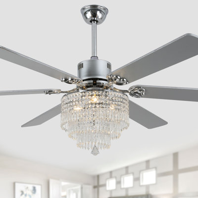 Trogdon 65 Inch Modern Luxury Crystal Ceiling Fan with Lights and Remote, DC Motor 6 Speeds Reversible Ceiling Fan