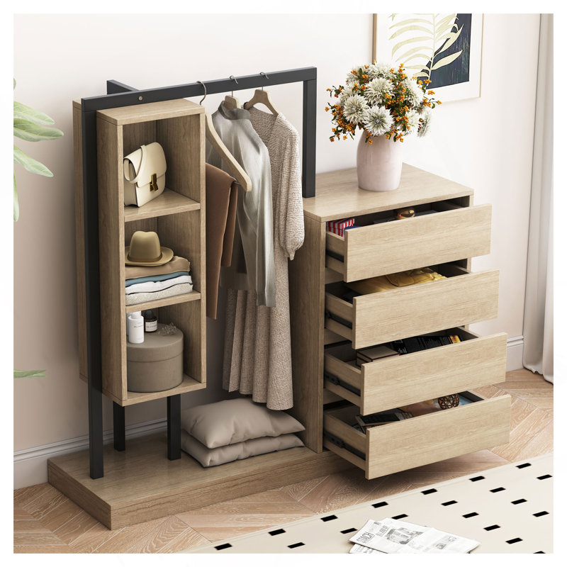 Armoire avec 4 tiroirs et 3 tablettes, Naturel