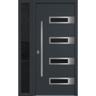 Modern Exterior Entry Steel Door 36in x 80in - Inox S4 with Sidelight