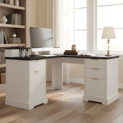 Bureau en L 59 po avec prises de courant, ports de chargement USB et rangement
